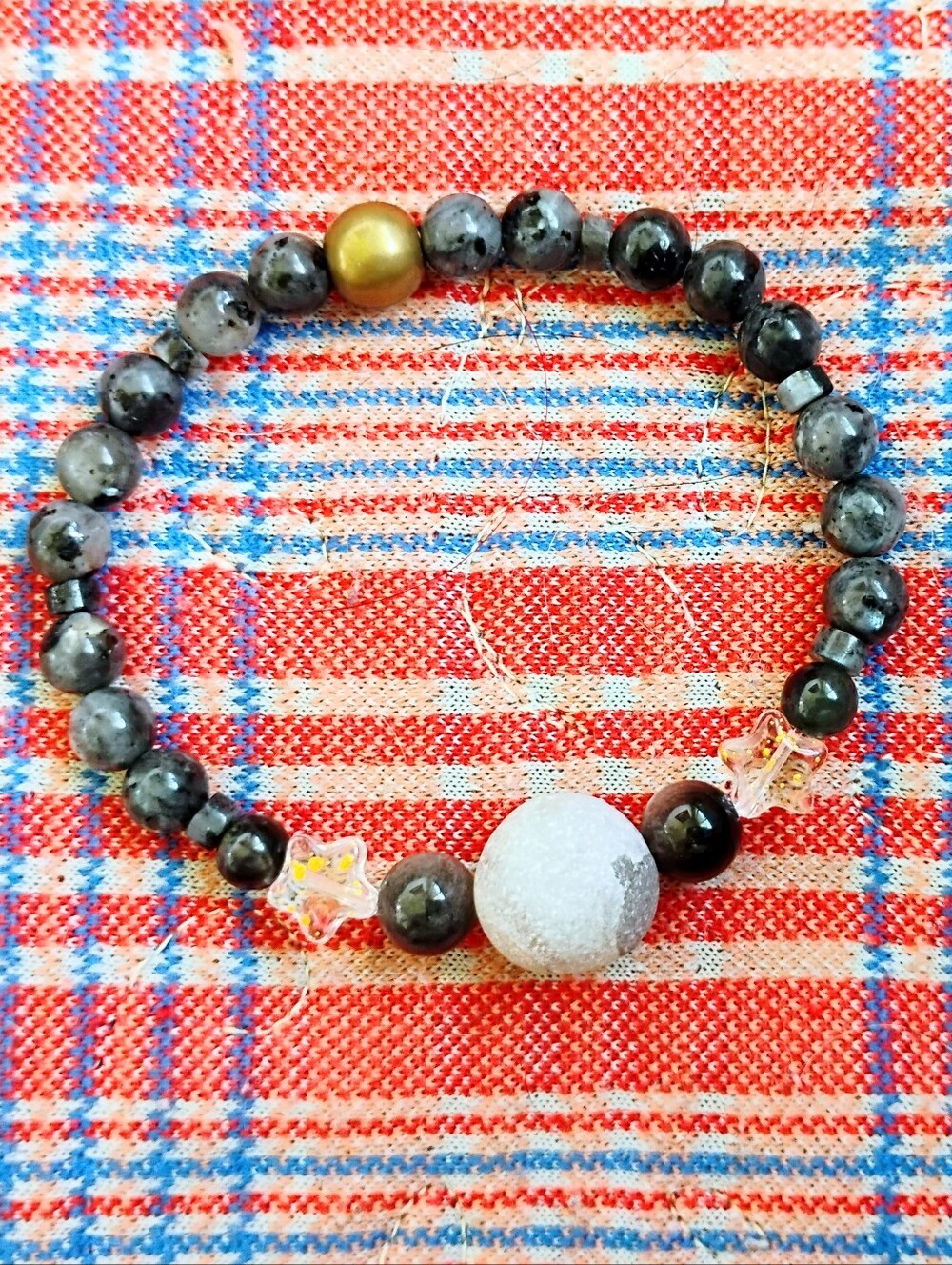 'Dark Planet' Black Moonstone, Obsidian, and Agate Stretch Bracelet - Handmade